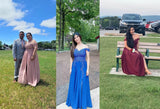 Women's Off The Shoulder Long Prom Dresses with Slit Lace Appliqued Chiffon Formal Party Gowns