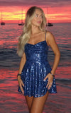Sequin Prom Dresses 2026 for Teens Spaghetti Straps Cowl Neck Short Cocktail Party Dress