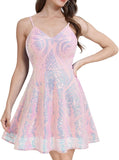 Women's Spaghetti Straps Sparkly Sequins A Line Swing Party Nightclub Dance Mini Cocktail Dress Above Knee Length Homecoming Gowns