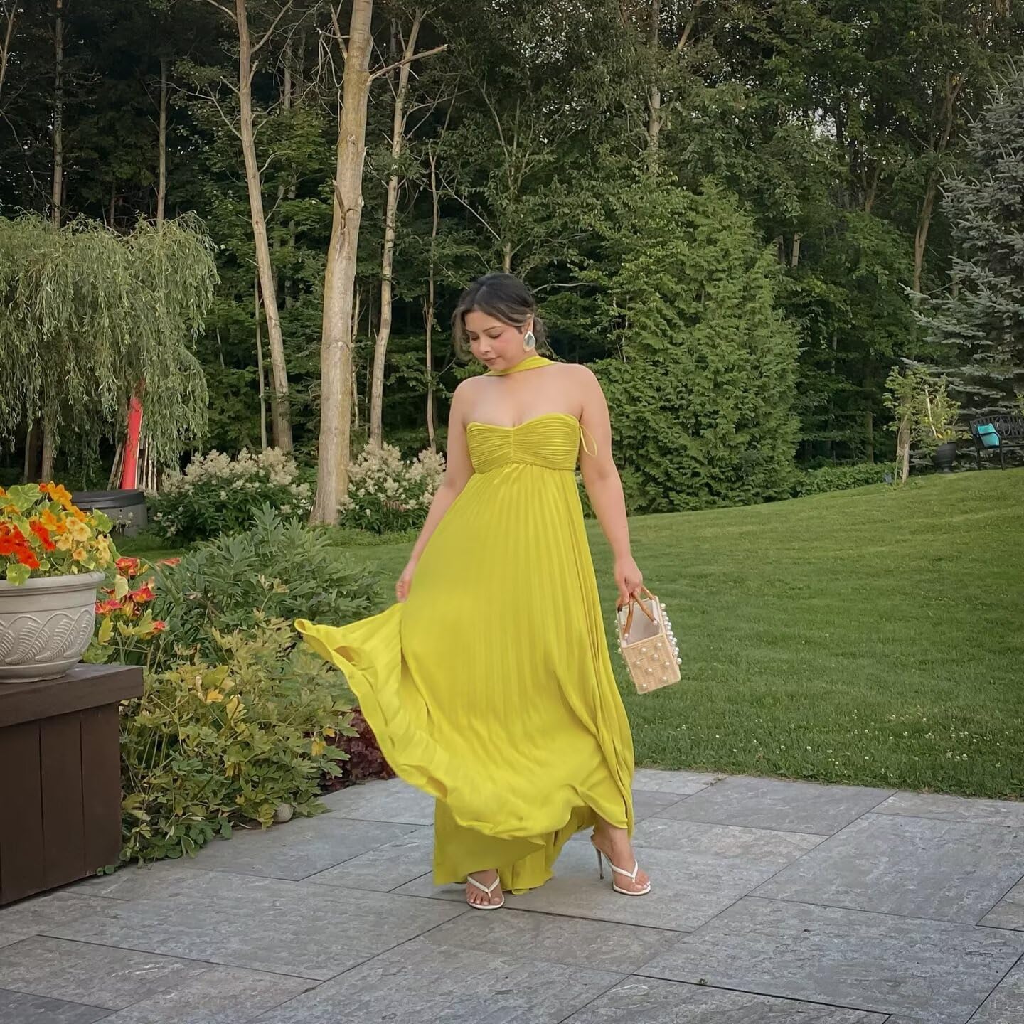 Flowy Chiffon Bridesmaid Prom Dress with Scarf Strapless Pleated Formal Evening Dresses