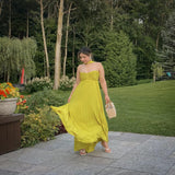 Flowy Chiffon Bridesmaid Prom Dress with Scarf Strapless Pleated Formal Evening Dresses