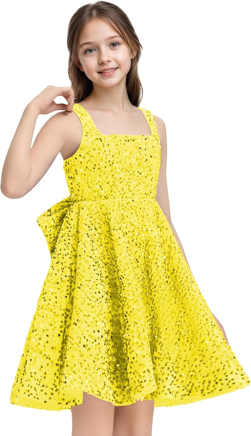 Sequins Flower Girl Dresses Short - Square Neck Princess Pageant Dress Kids A Line Communion Formal Party Gown