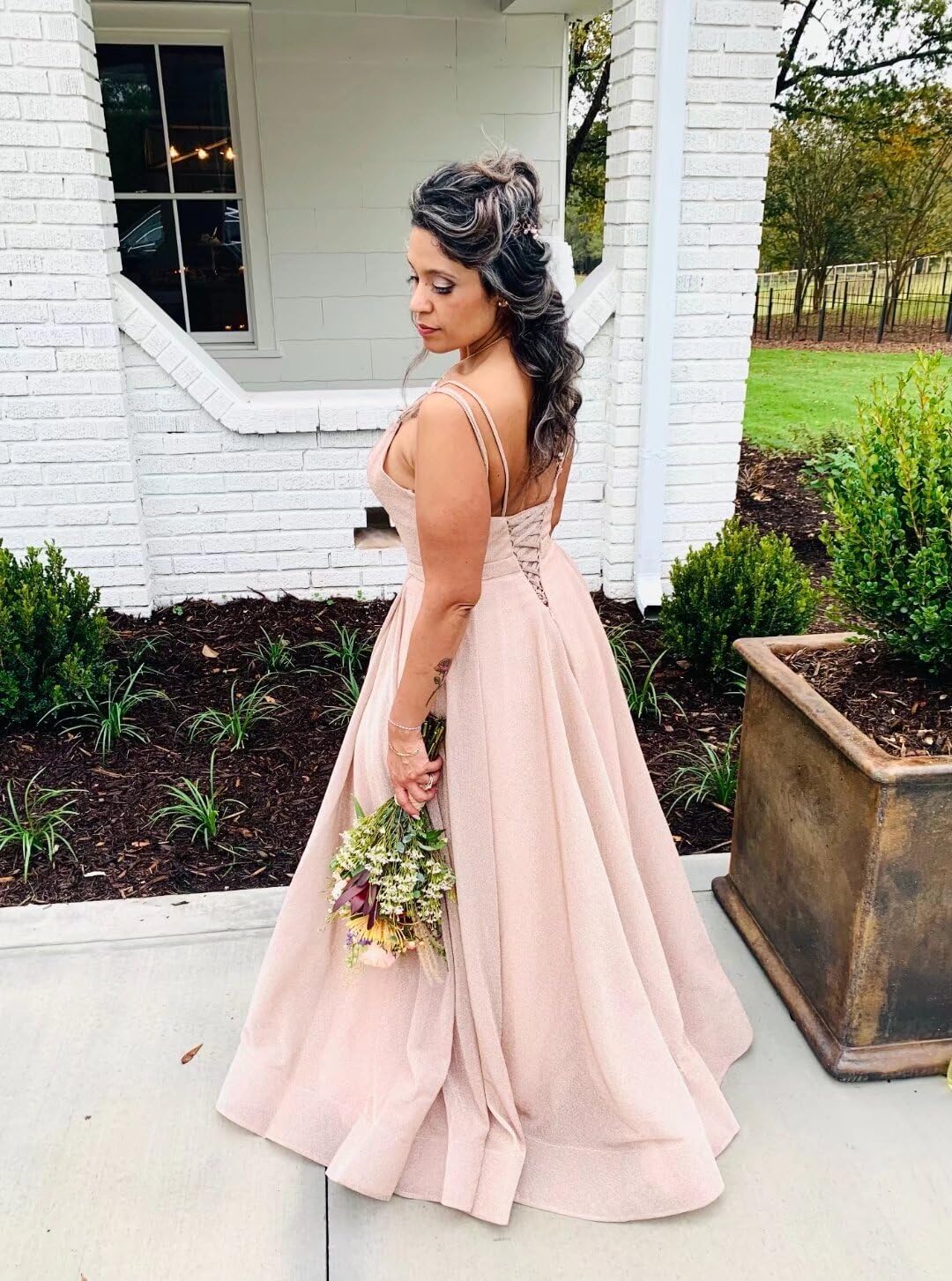 Women's Glittery Spaghetti V-Neck Prom Dresses Long Side Split Formal Evening Gowns