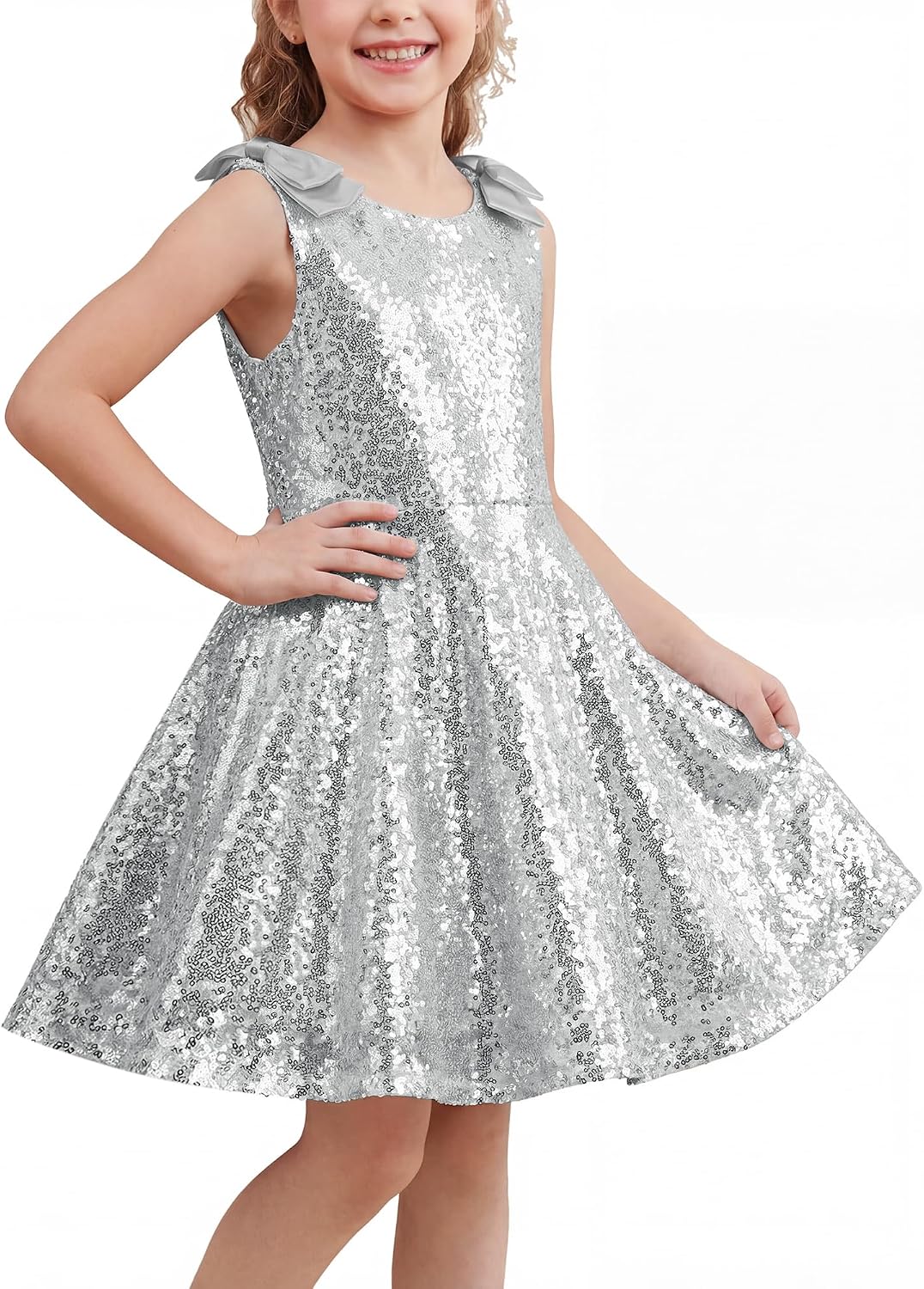 Girls Sequin Dress Sleeveless A-Line Sparkly Birthday Dresses Formal Party Fancy Dress