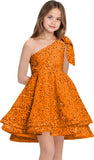 Sequins Flower Girl Dresses Short - One Shoulder Princess Pageant Dress Kids A Line Communion Formal Party Gown