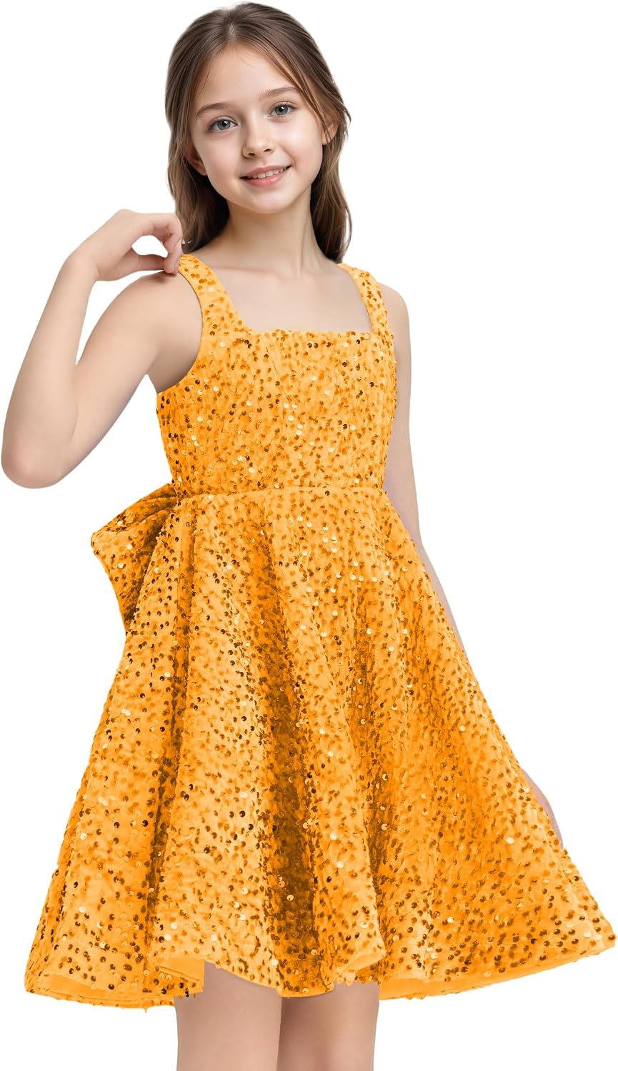 Sequins Flower Girl Dresses Short - Square Neck Princess Pageant Dress Kids A Line Communion Formal Party Gown