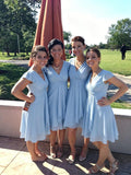 Short Chiffon Bridesmaid Dresses for Women V Neck Flutter Sleeves Ruffle Formal Cocktail Gowns with Pockets
