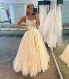 Ballkleider, langes Ballkleid für Damen, Spaghettiträger, Tüll, A-Linie, sexy, rückenfrei, formelle Partykleider mit Taschen 