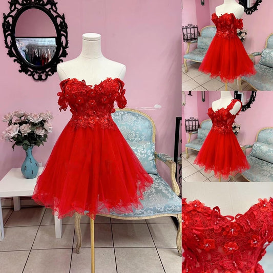 Elegant Tulle Short Homecoming Dresses Lace Butterfly Off Shoulder Floral Mini Dresses A Line Backless Cocktail Dress