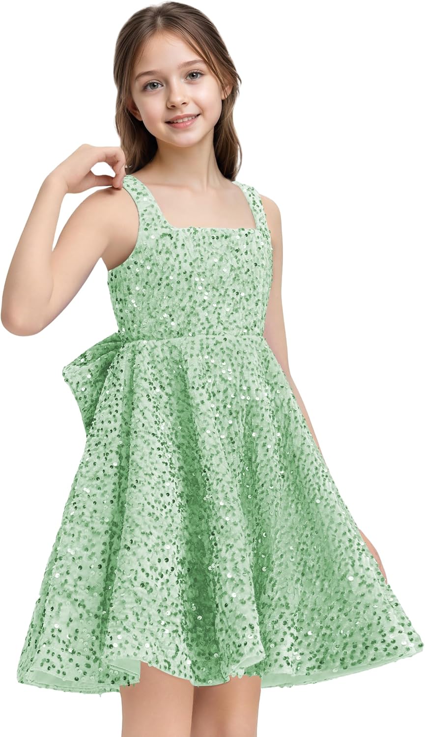 Sequins Flower Girl Dresses Short - Square Neck Princess Pageant Dress Kids A Line Communion Formal Party Gown