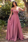 Women's Off Shoulder Satin Bridesmaid Dresses Long Ruched Mermaid Formal Dresses with Slit