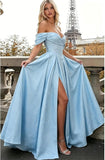 Off Shoulder Long Prom Dress 2026 Floral Satin A-Line Corset Ball Formal Evening Gown with Slit