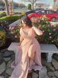 Women's Glittery Spaghetti V-Neck Prom Dresses Long Side Split Formal Evening Gowns