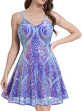 Women's Spaghetti Straps Sparkly Sequins A Line Swing Party Nightclub Dance Mini Cocktail Dress Above Knee Length Homecoming Gowns