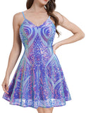 Women's Spaghetti Straps Sparkly Sequins A Line Swing Party Nightclub Dance Mini Cocktail Dress Above Knee Length Homecoming Gowns