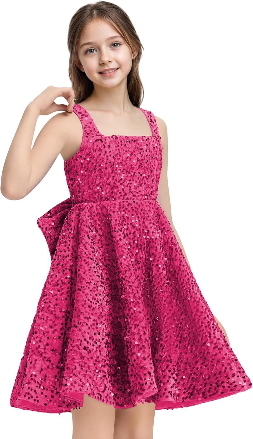 Sequins Flower Girl Dresses Short - Square Neck Princess Pageant Dress Kids A Line Communion Formal Party Gown