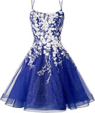 Sparkly Lace Applique Homecoming Dresses for Teens Short Corset Tulle Spaghetti Strap Prom Cocktail Party Dress