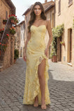 Spaghetti Straps Floral Embroidery Mermaid Prom Dress 2026 Long Corset Formal Evening Gowns with Ruffle Slit