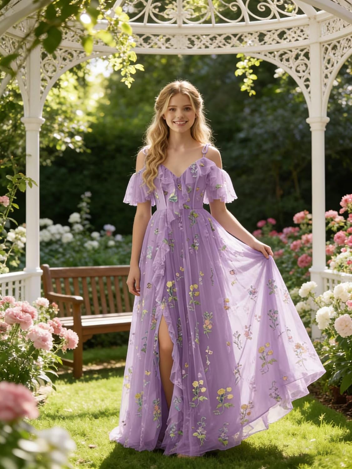 Fairy Tulle Junior Bridesmaid Dresses for Teen Girls Long Flower Embroidery Formal Prom Gown with Slit