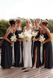 Sleeveless Chiffon Bridesmaid Dress for Women Square Neck Pleats Formal Wedding Guest Dress with Ruffle
