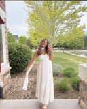 Women's Strapless Chiffon Bridesmaid Dresses with Scarf Long A-Line Pleated Formal Evening Dress