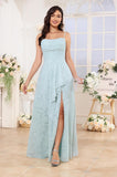 Women’s Ruffled Bridesmaid Dresses Scoop Neck Floral Chiffon Formal Dress Wrap Pleated Wedding Guest Dress