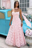 Floral Lace Bridesmaid Dresses for Women Long Spaghetti Straps Formal Evening Gowns with Scarf