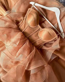 Spaghetti Cocktail Party Dress for Women High-Low Ruffled Summer Dress Long Trailing Prom Ball Gown