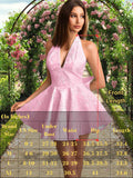 Jacquard Corset Dress,Deep V Halter Mini Dresses with Bow Back,Sexy Birthday Outfits Women Homecoming Prom Formal