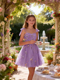 Floral Embroidery Junior Bridesmaid Dress Tulle Sweetheart Neck Girls Prom Dresses Fairy Short Formal Flower Girl Gown