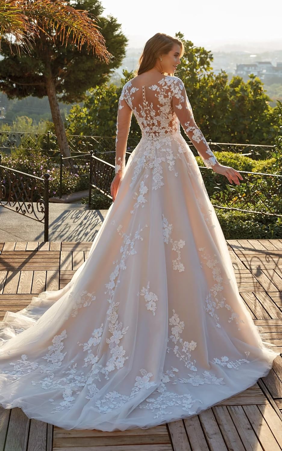 Women's Elegant Lace Beach Wedding Dresses for Bride 2025 with Sleeves Wedding Bridal Gowns