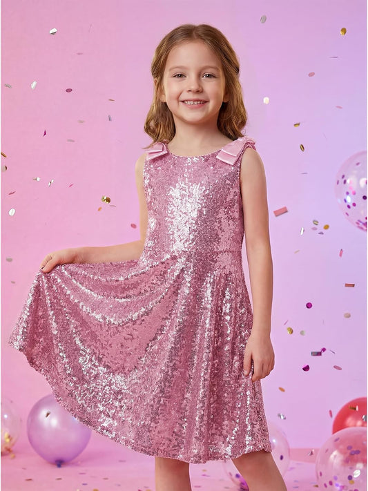 Girls Sequin Dress Sleeveless A-Line Sparkly Birthday Dresses Formal Party Fancy Dress