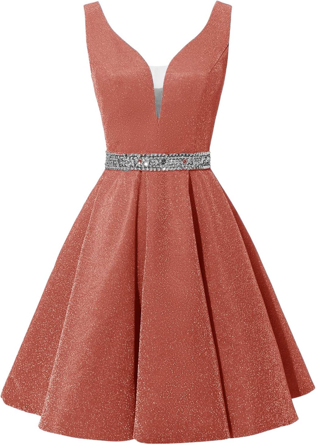 Satin Glitter Homecoming Dresses for Teens Short Prom Dress V-Neck Beaded Evening Formal Cocktail Party Gowns