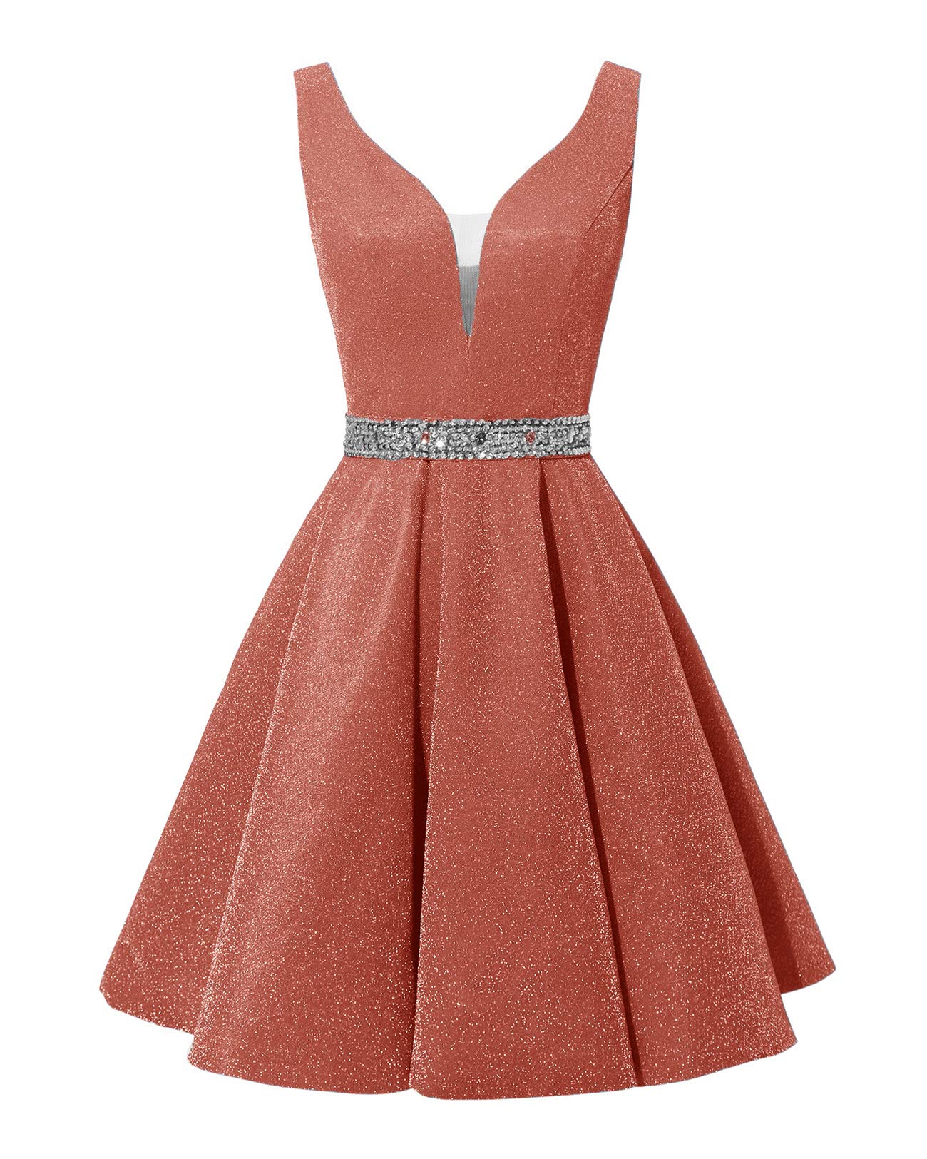 Satin Glitter Homecoming Dresses for Teens Short Prom Dress V-Neck Beaded Evening Formal Cocktail Party Gowns