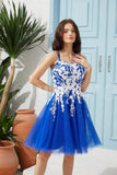 Sparkly Lace Applique Homecoming Dresses for Teens Short Corset Tulle Spaghetti Strap Prom Cocktail Party Dress