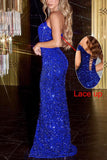 Sparkly Sequin Prom Dresses for Women 2025 Long Mermaid Strapless Glitter Formal Evening Prom Ball Gown with Slit