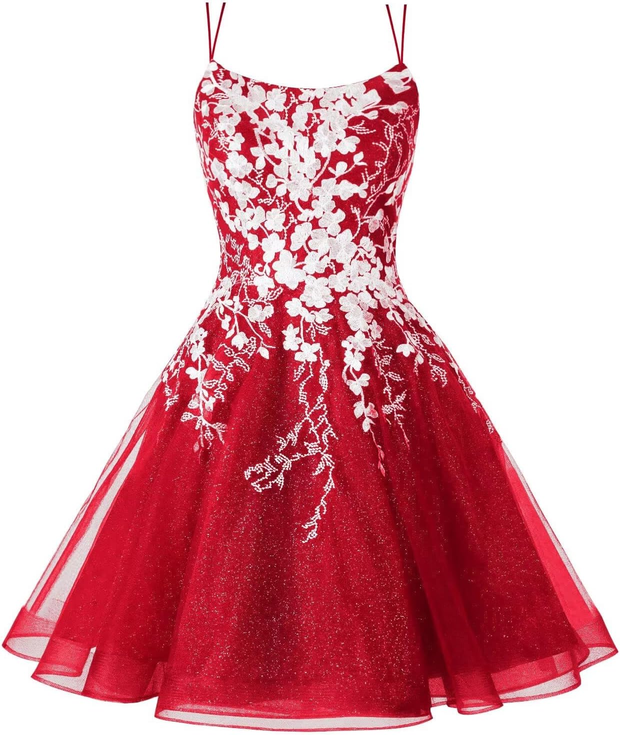 Sparkly Lace Applique Homecoming Dresses for Teens Short Corset Tulle Spaghetti Strap Prom Cocktail Party Dress