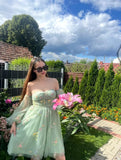 Vestidos de fiesta para mujer, cortos, con hombros descubiertos, bordados florales, de tul, formales, para fiesta de graduación 