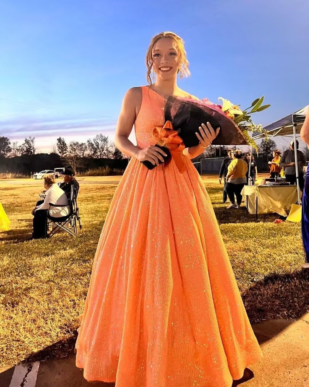 One Shoulder Sequin Prom Dresses for Women 2027 Sparkly Long A-Line Formal Evening Party Ball Gowns with Pockets