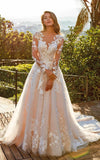 Women's Elegant Lace Beach Wedding Dresses for Bride 2025 with Sleeves Wedding Bridal Gowns