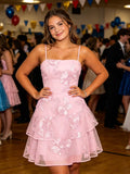 Floral Tiered Homecoming Dresses Mini Ruffle Graduation Dress Lace Short Prom Party Gown for Teens