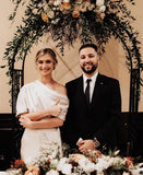 Satin Mother of The Bride Dresses for Wedding One Shoulder Formal Dress with Sleeves Mermaid Evening Party Gowns