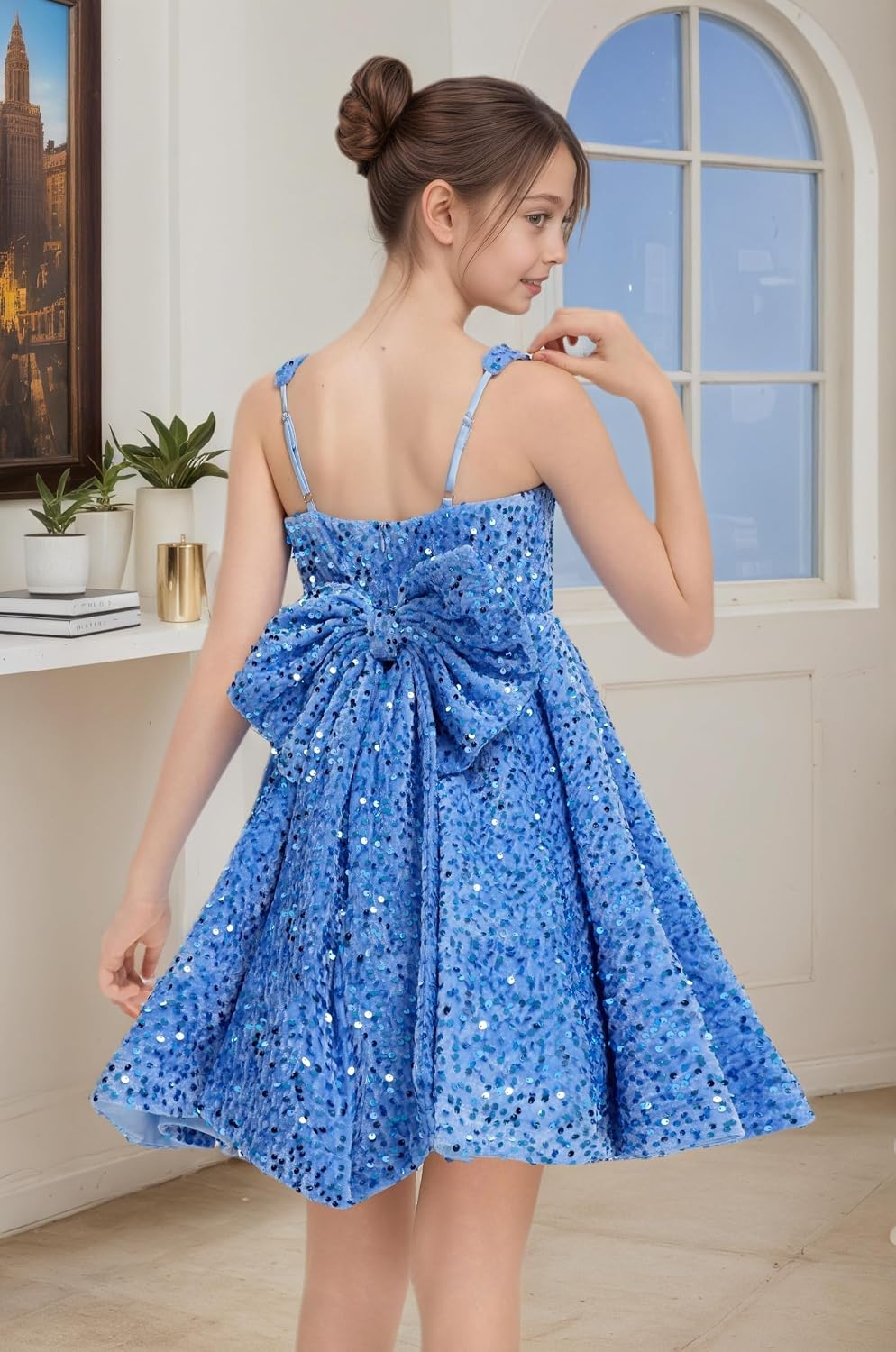 Sequins Flower Girl Dresses Short - Square Neck Princess Pageant Dress Kids A Line Communion Formal Party Gown