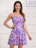Women's Spaghetti Straps Sparkly Sequins A Line Swing Party Nightclub Dance Mini Dress Above Knee Length