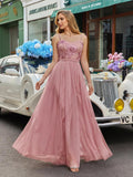 Women's Formal Choir Dress Elegant Midi Mesh Embroidered for Wedding Guest Bridesmaid Cocktail Party Flowy Prom Dress