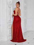 Elegant Evening Dress Women Party Long Formal Dress Sequined Strap Ladies Gown Bodycon Floor Length Female Outfits