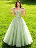 Glitter Tulle Prom Dress for Teens 3D Butterfly Long Ball Gowns Sequin Princess Quinceanera Dresses with Bow