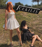 Strapless Satin Homecoming Dresses for Teens Jacquard Short Prom Dress A-line Cocktail Party Gowns with Pockets