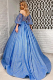 Puffy Sleeve Glitter Prom Dresses Women's Ball Gown Off Shoulder Formal Evening Gown Princess Quinceanera Dress