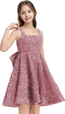 Sequins Flower Girl Dresses Short - Square Neck Princess Pageant Dress Kids A Line Communion Formal Party Gown